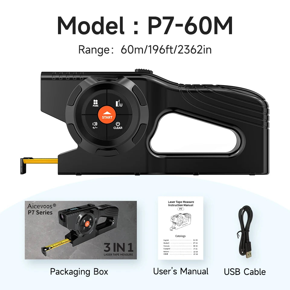 Aicevoos Rechargeable 4 in 1 Tape Measure and Laser Distance Meter,Laser Marker, Digital  Range Finder, Extended Laser Line