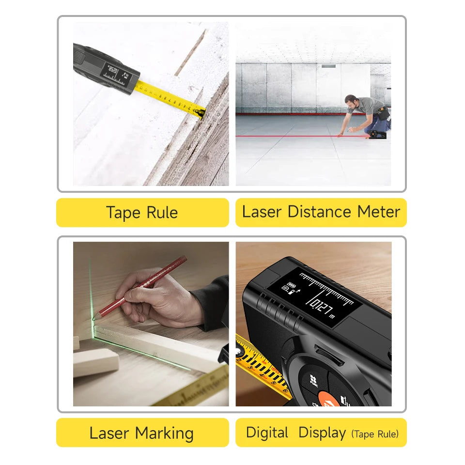 Aicevoos Rechargeable 4 in 1 Tape Measure and Laser Distance Meter,Laser Marker, Digital  Range Finder, Extended Laser Line