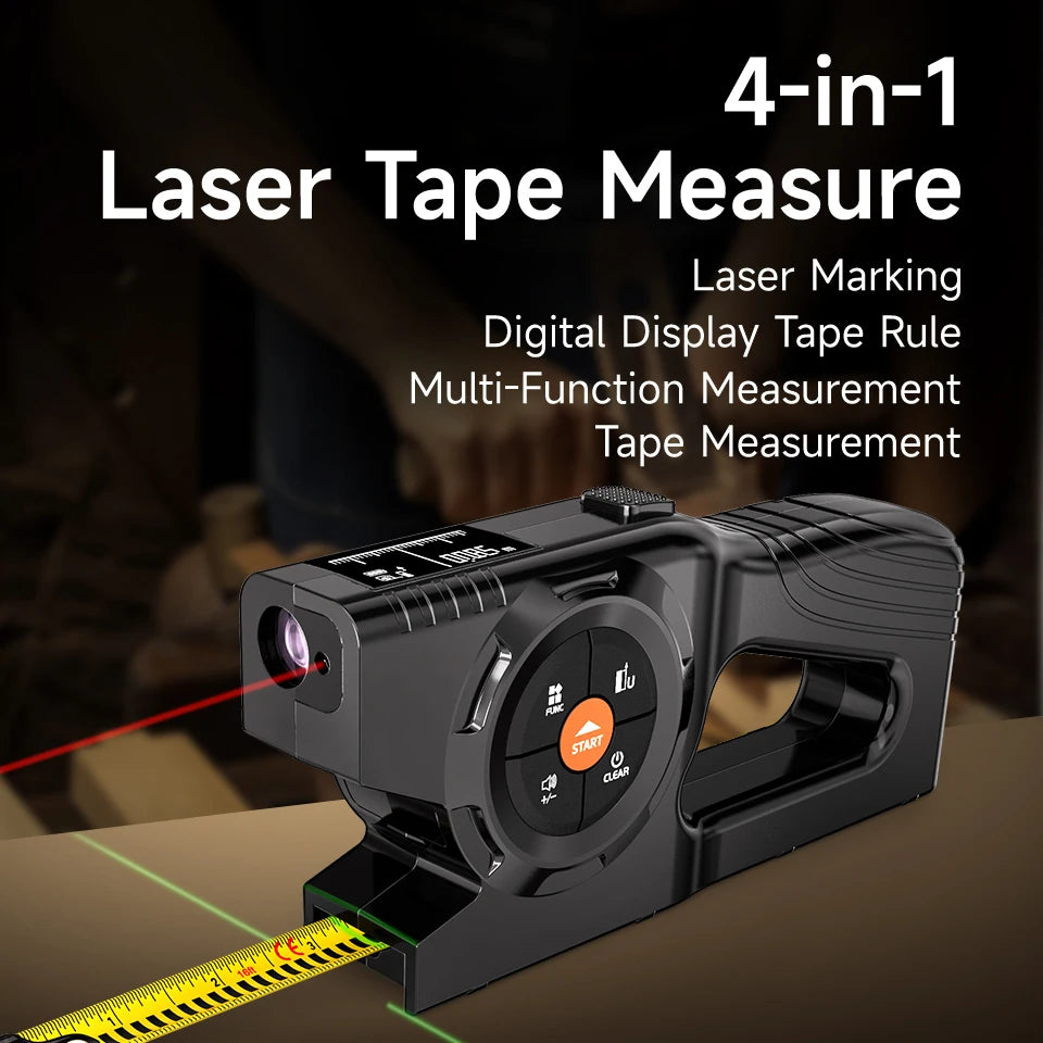 Aicevoos Rechargeable 4 in 1 Tape Measure and Laser Distance Meter,Laser Marker, Digital  Range Finder, Extended Laser Line